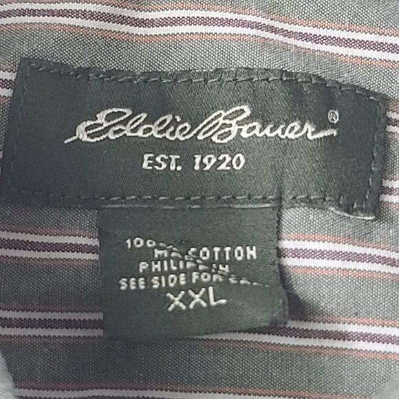 Eddie Bauer Shirt Mens XXL Green Plaid Button Down Long Sleeve Striped - Picture 3 of 7